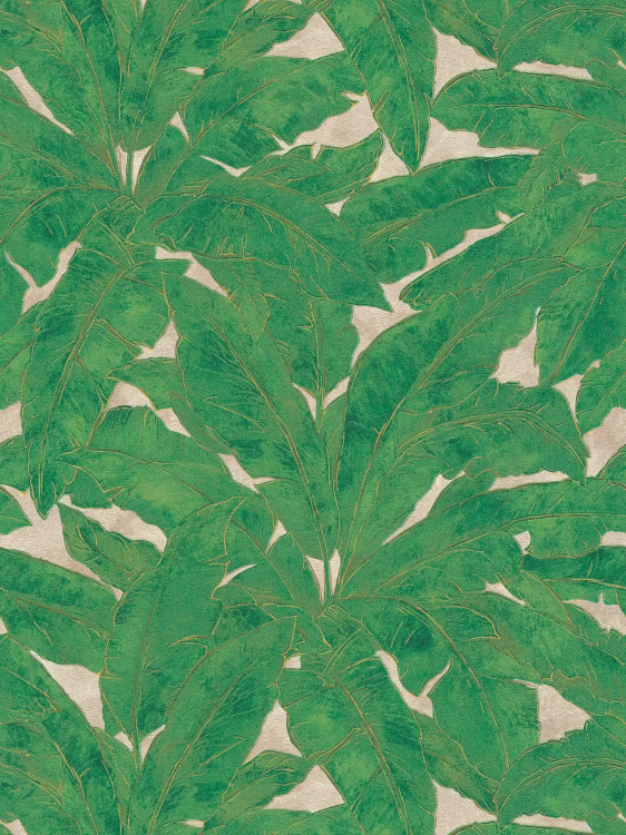 טפט עלי דקל בירוק וזהב על קרם דגם 369273